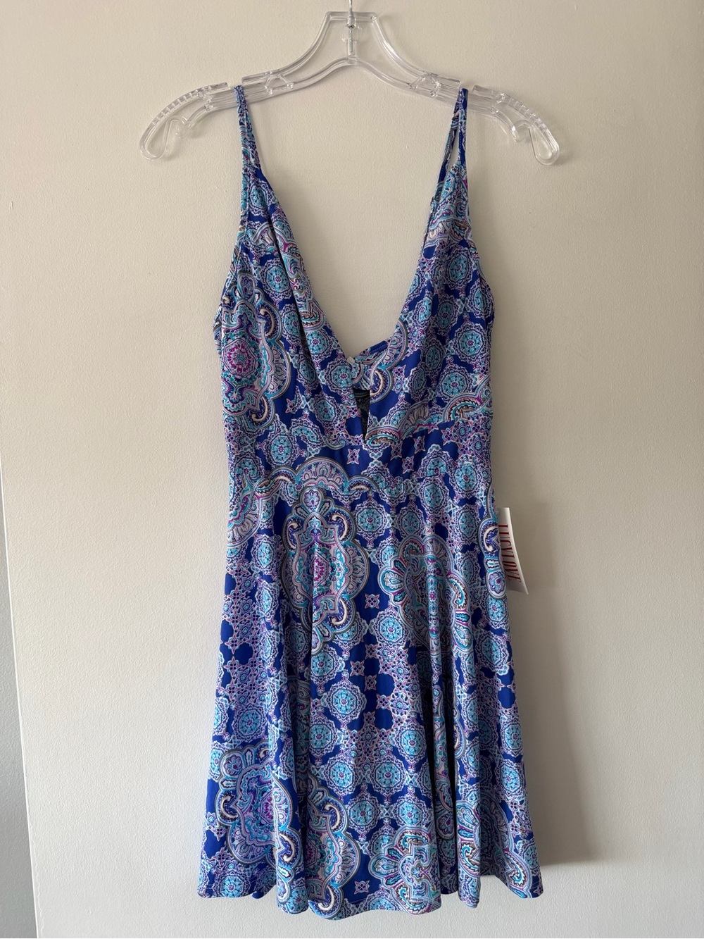 Lucy Love Slay Dress Small Blue Purple Paisley Mandala Medallion Mini NWT